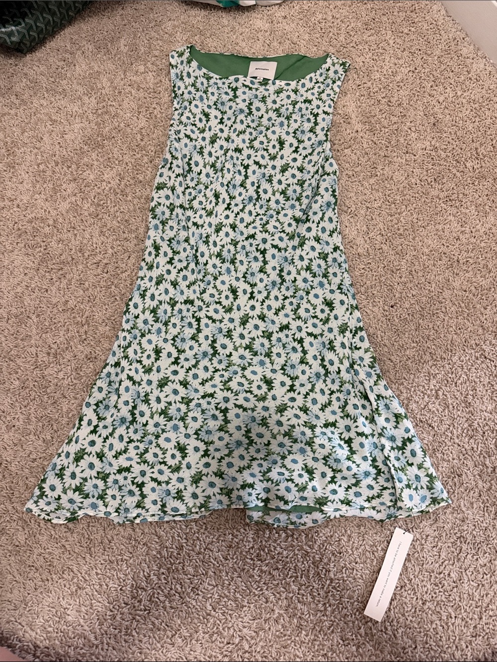 Reformation Daisy Green & White Floral Sleeveless Dress